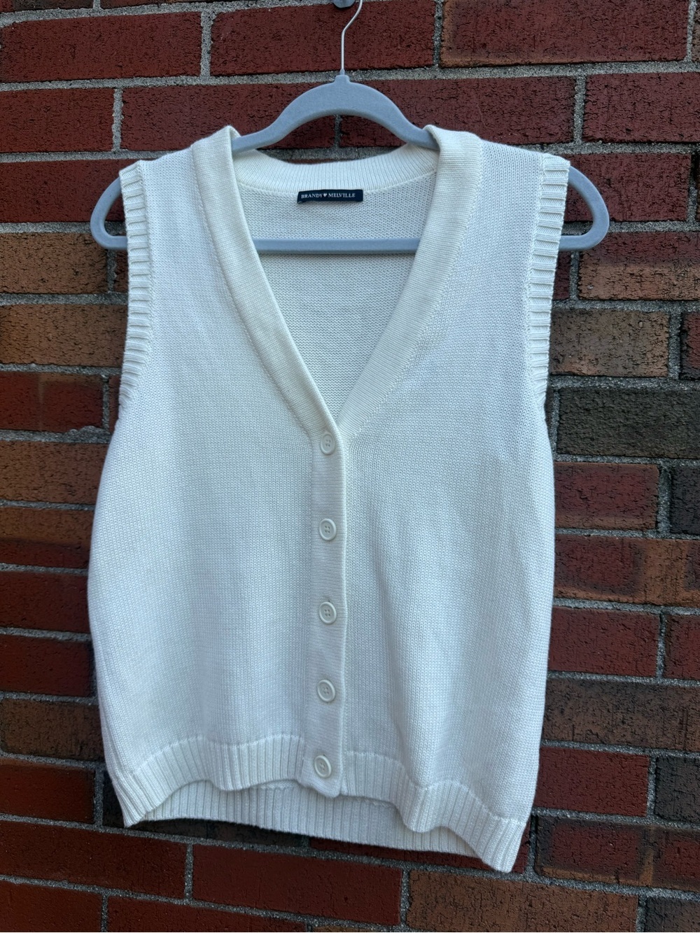 Brandy Melville Cream Knit Sweater Vest Button Front One Size Preppy Coastal